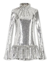 Carica l&#39;immagine nel visualizzatore di Gallery, High Collar Silver Sequins Dress
