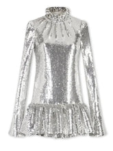 Charger l&#39;image dans la galerie, High Collar Silver Sequins Dress