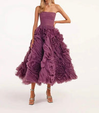 Cargar imagen en el visor de la galería, Flowered Tea-Length Corset Tulle Dress