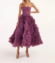 Carregar imagem no visualizador da galeria, Flowered Tea-Length Corset Tulle Dress