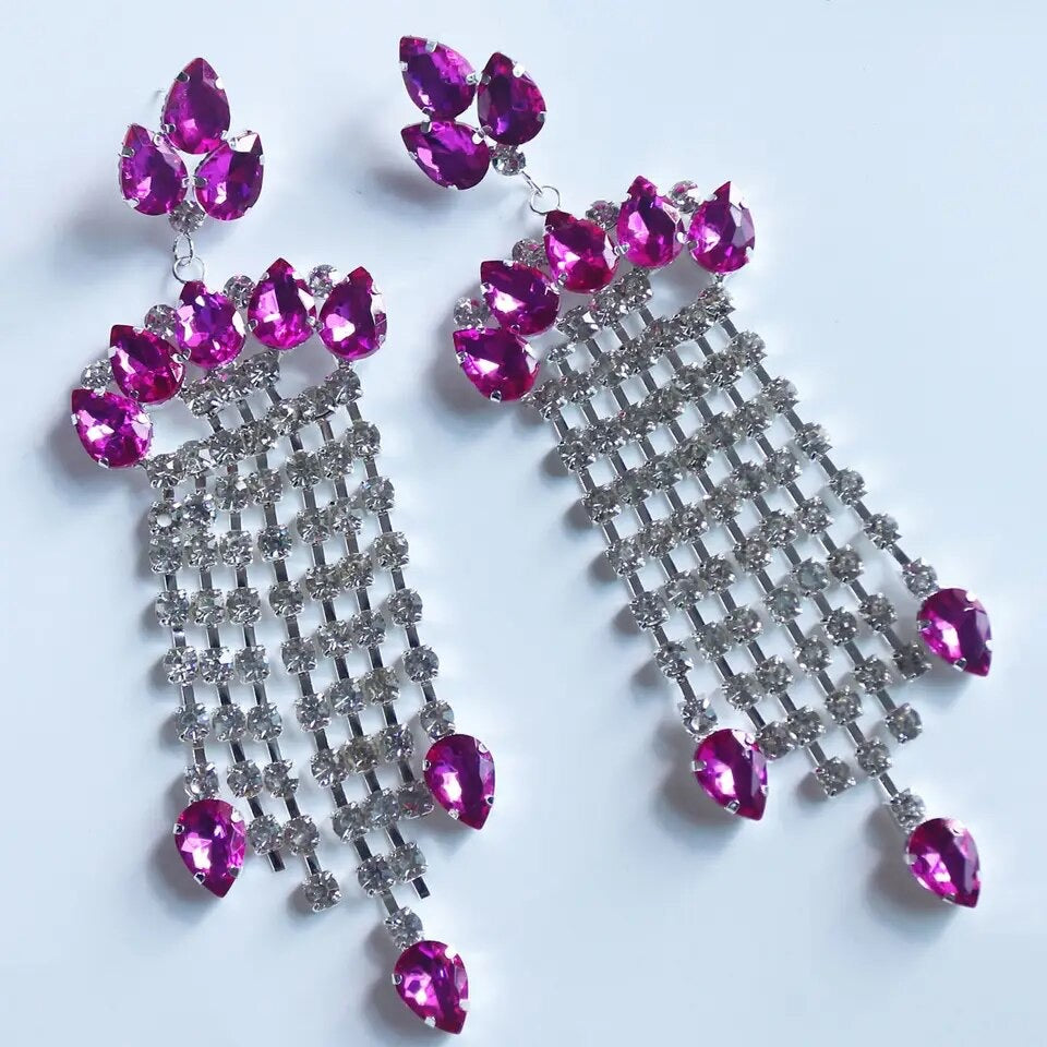 Large Tassel Rhinestone Earrings