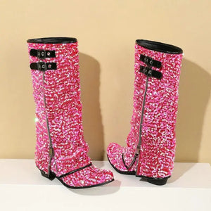 Sequins Zipper Cowboy Boots