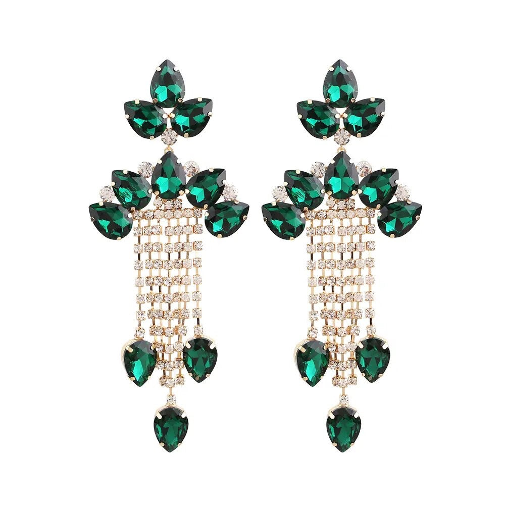 Large Tassel Rhinestone Earrings