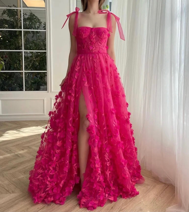 French Mesh Flower Prom Dress