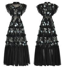 Load image into Gallery viewer, Runway Embroidery Mesh Ruffles Dress