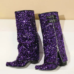 Sequins Zipper Cowboy Boots