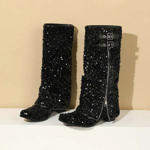 Sequins Zipper Cowboy Boots