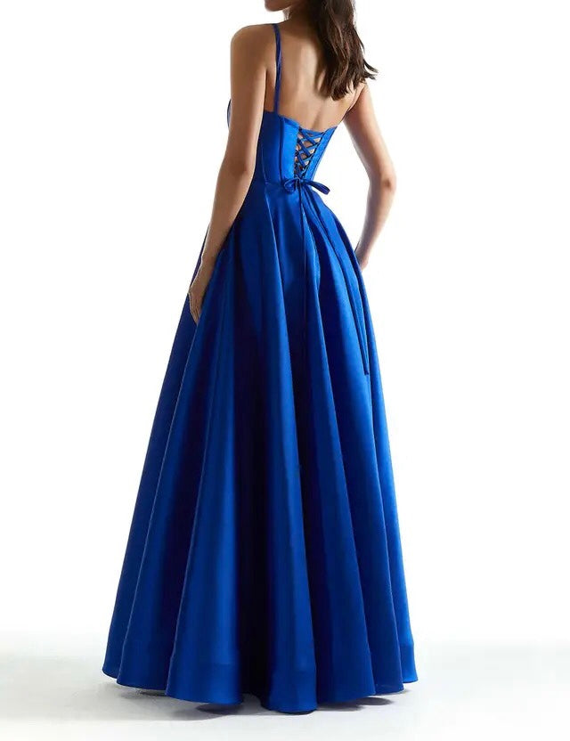 Square Collar A-line Side Slit Gown