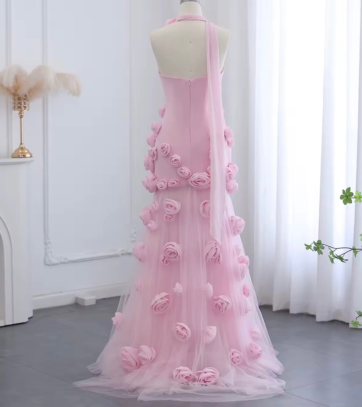 3D Flowers Side Split Prom Dress