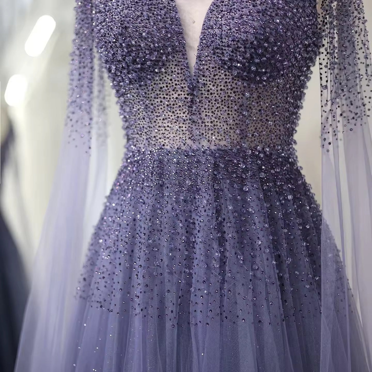 Beads Sequined Cape Gown