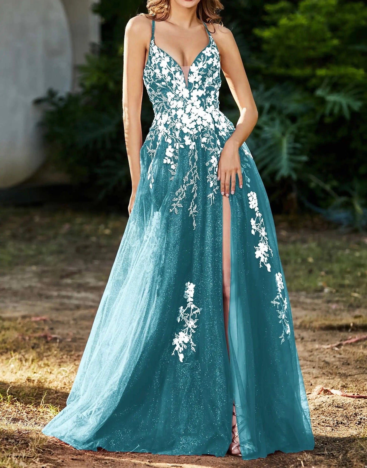 Sparkly Tulle Appliques Prom Dress