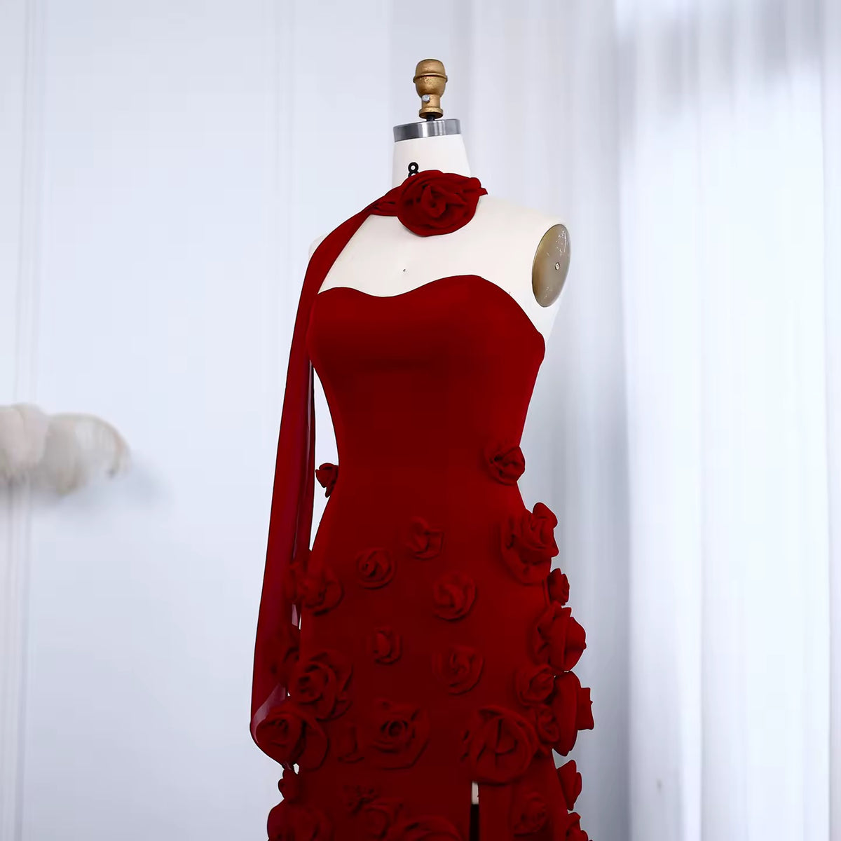 3D Flowers Side Split Prom Dress