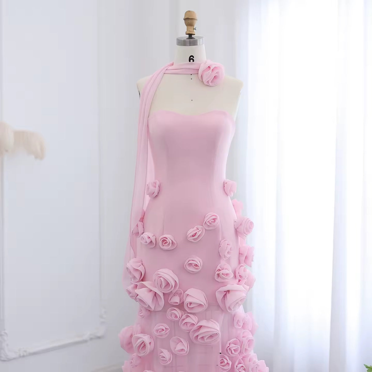 3D Flowers Side Split Prom Dress