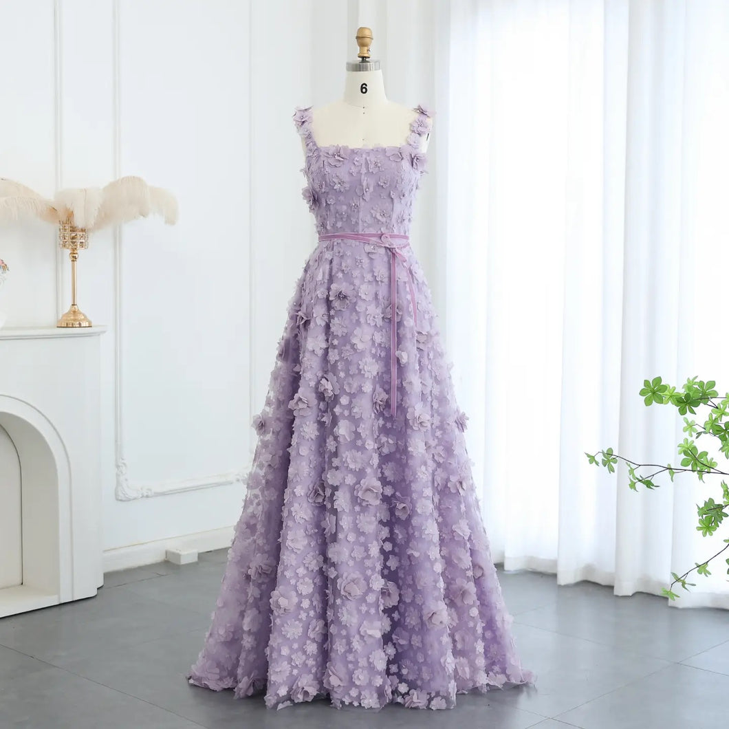 Flowers High Slit Long Prom Dress