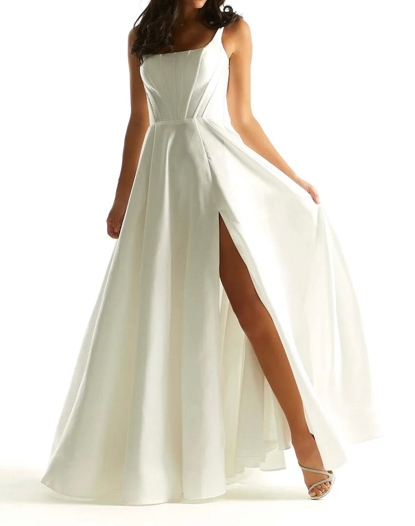 Square Collar A-line Side Slit Gown