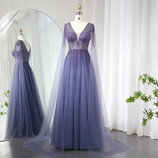 Beads Sequined Cape Gown