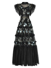 Load image into Gallery viewer, Runway Embroidery Mesh Ruffles Dress