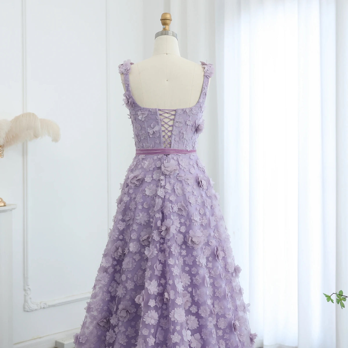 Flowers High Slit Long Prom Dress