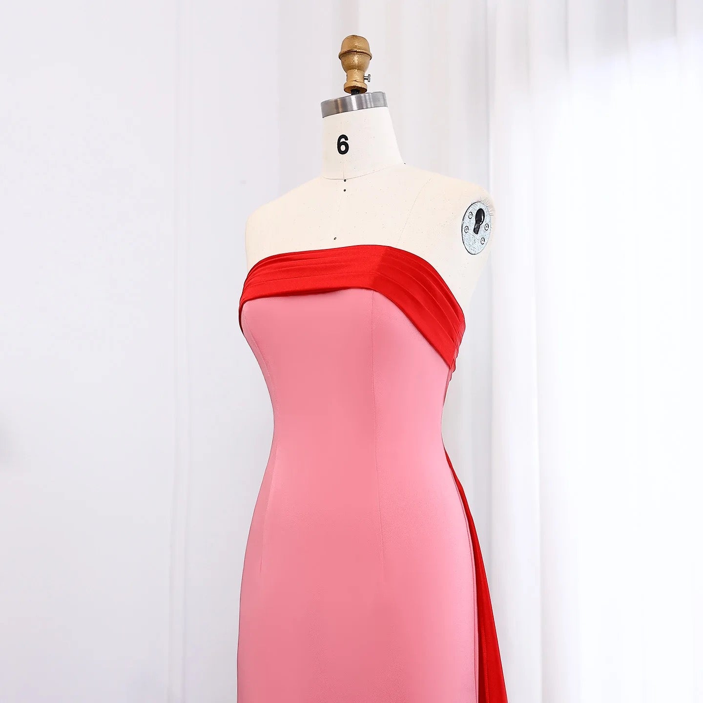 Red and Pink Gown with Overskirt