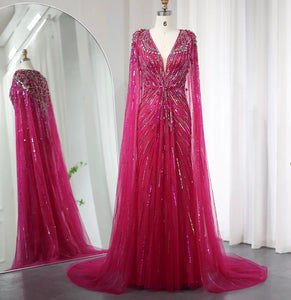 Luxury Cape Crystal Formal Gown