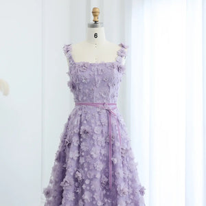 Flowers High Slit Long Prom Dress