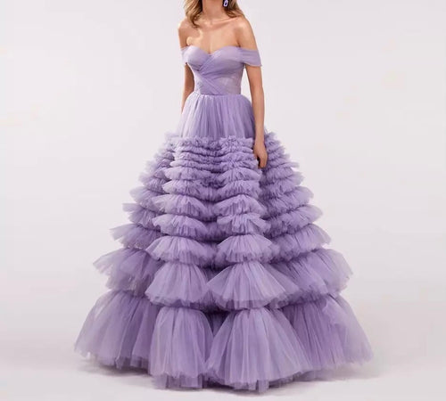 Lavender Tiered Ruffled Prom Dress