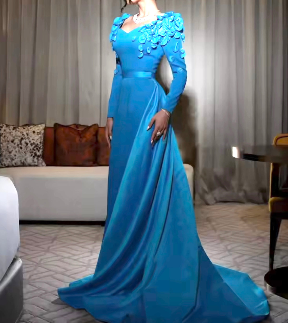 Blooming Petal Blue Evening Dress