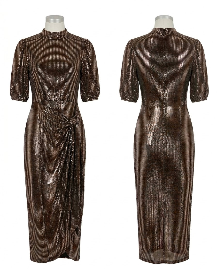 Bronze Gold Shimmer Knot wrap dress