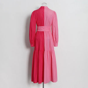 Two Tone Gathered Waist Belted Dress