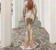 Load image into Gallery viewer, Multi Sequinned O Neck Elegant Gown