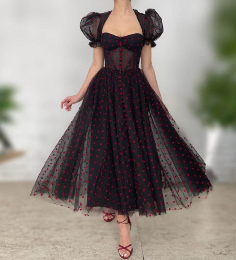 Hearts Tulle Tea-Length Dress