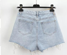 Load image into Gallery viewer, Tassel High Waist Denim Shorts