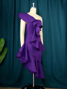 Purple One Shoulder Ruffles Dress