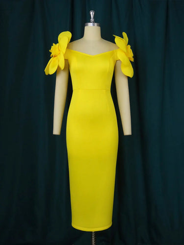 Yellow Flower Wedding Guest Dress