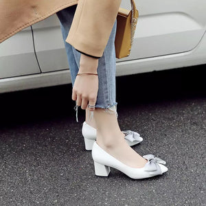 Bow Slipon Block Heels Pumps