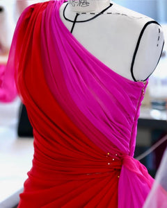 OneShoulder Contrast Layered Prom Dress