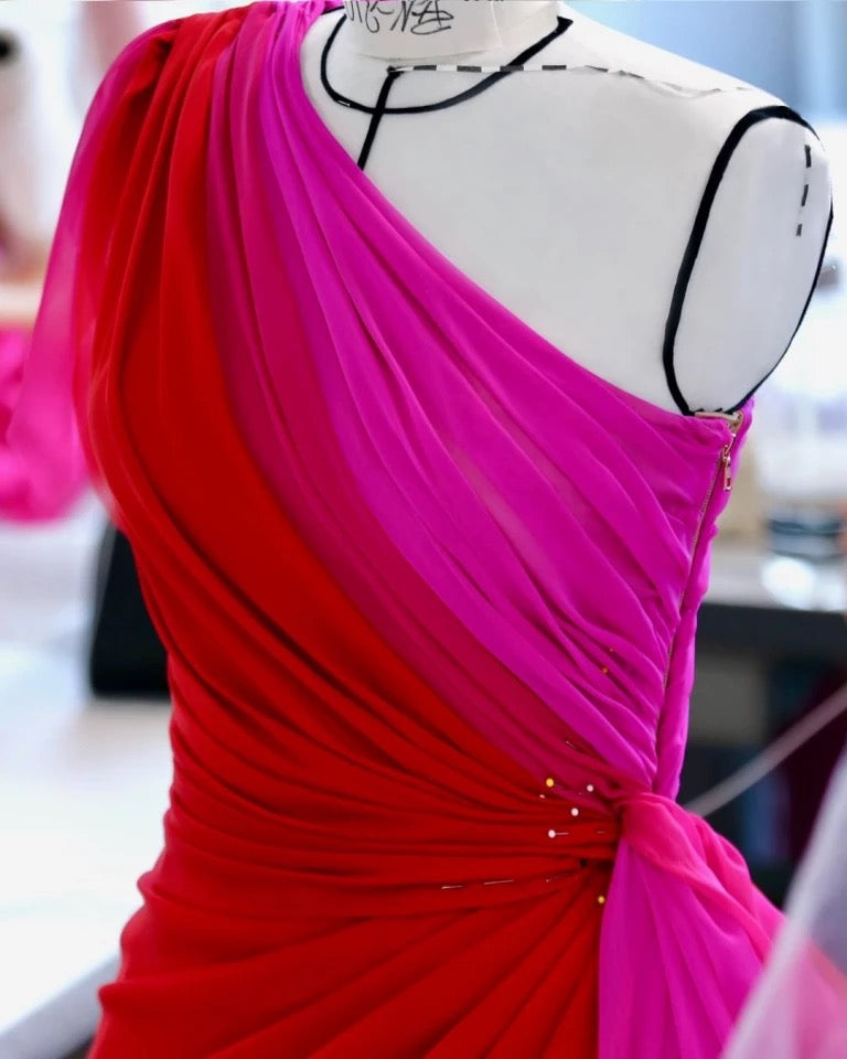 OneShoulder Contrast Layered Prom Dress