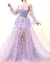Carica l&#39;immagine nel visualizzatore di Gallery, Lace Flower Lilac Tie-Up Gown