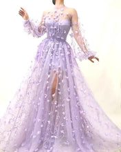 Load image into Gallery viewer, Lace Flower Lilac Tie-Up Gown