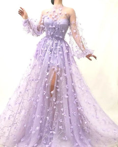 Lace Flower Lilac Tie-Up Gown