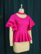 Load image into Gallery viewer, Peplum Short Ruffles Sleeve Blouse