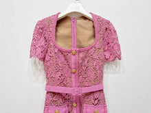 Charger l&#39;image dans la galerie, Pink Square Collar Lace Mid-length Dress