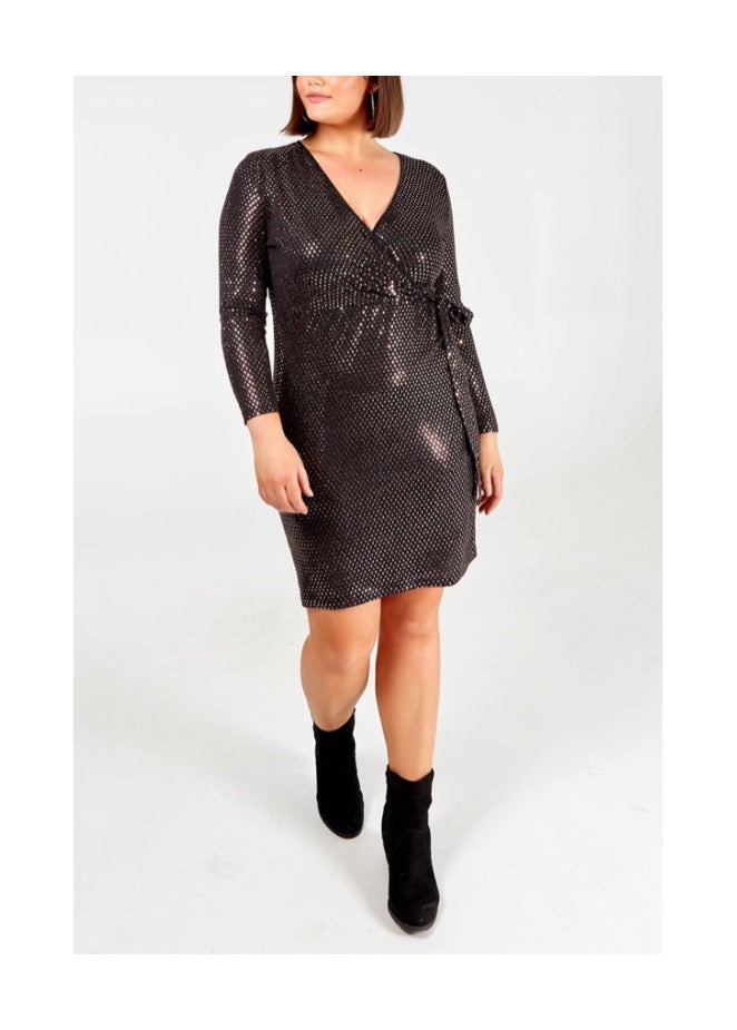 Metallic Diamond Wrap Dress