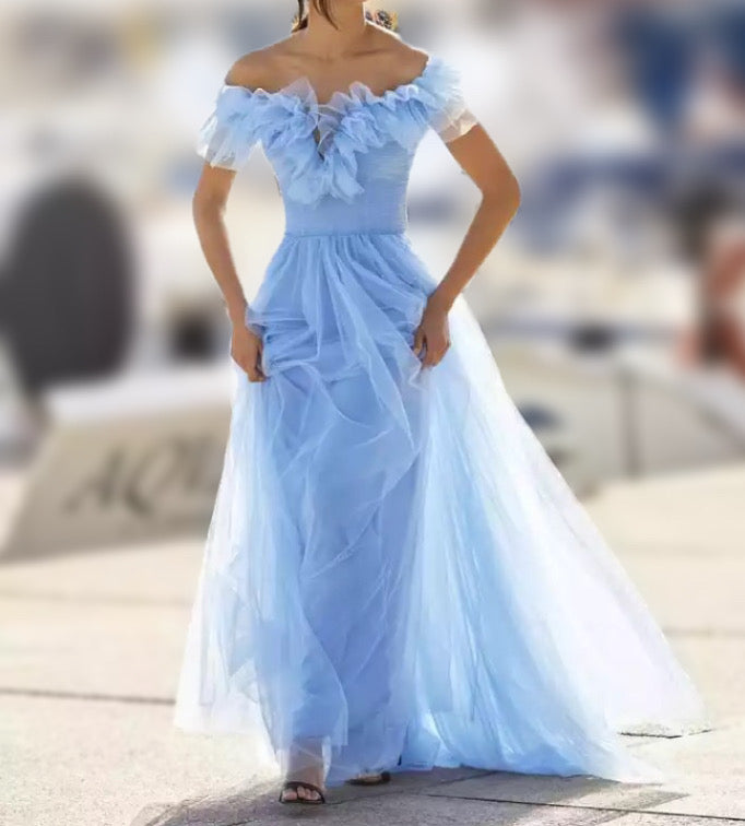 Tulle Ruffles A Line Pleated Prom Dress