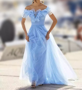 Tulle Ruffles A Line Pleated Prom Dress