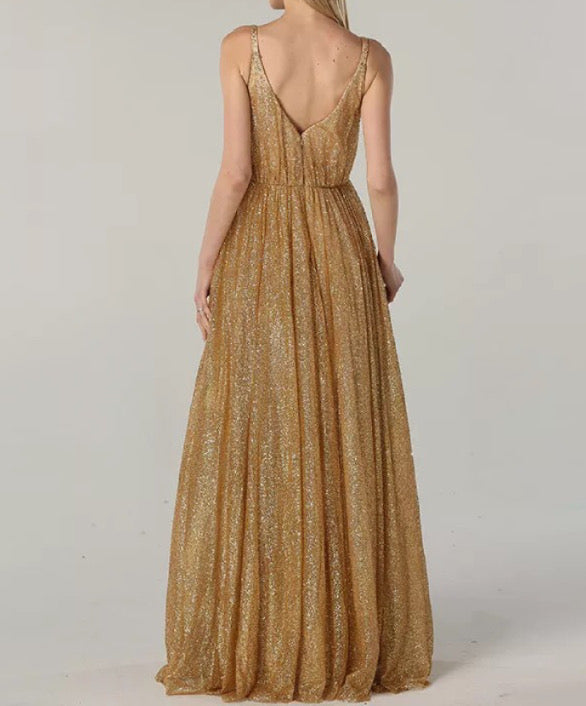 Gold Glitter Evening Gown