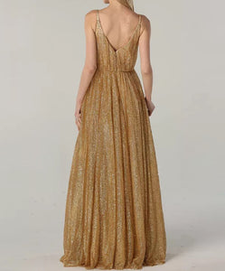 Gold Glitter Evening Gown