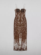 Cargar imagen en el visor de la galería, Coffee Flower Sequin Pie Dress