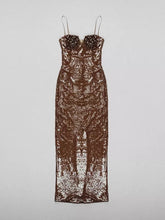Load image into Gallery viewer, Coffee Flower Sequin Pie Dress