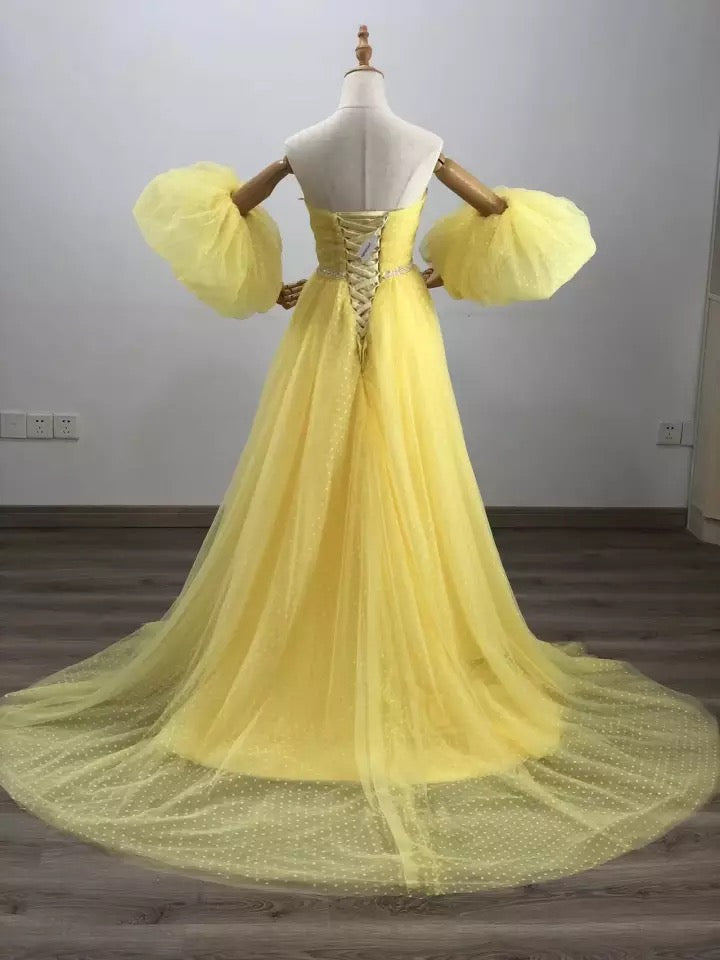 Fairy Polka Tulle Detachable Sleeves Prom Dress